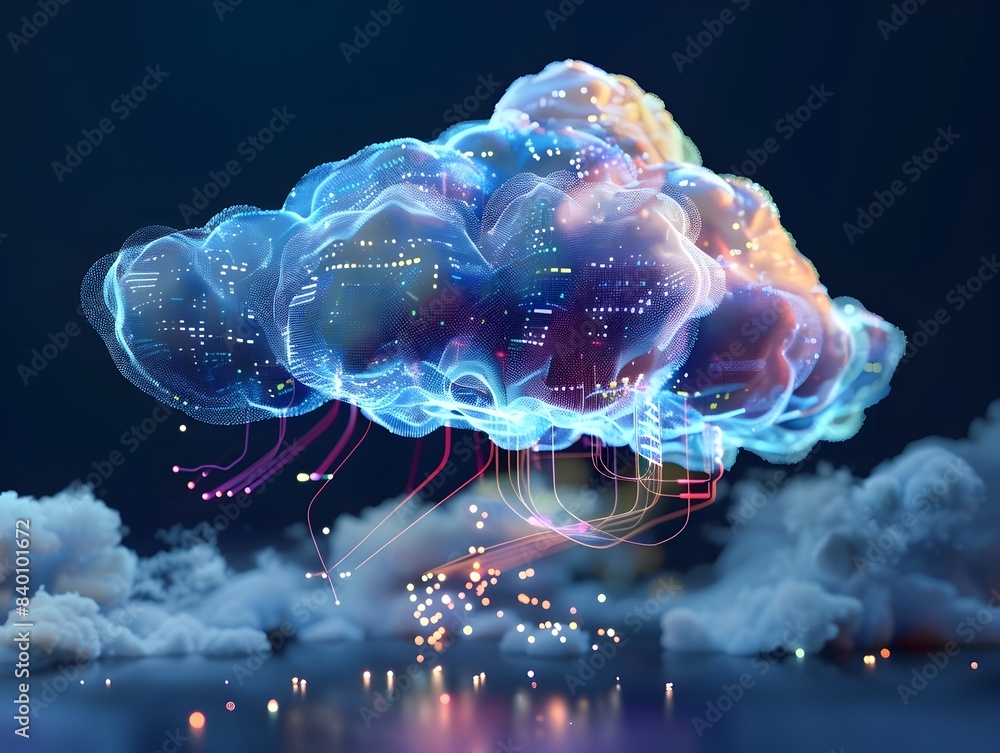 Poster visually striking 3d rendered abstract data cloud with flowing digital elements a conceptual and inn