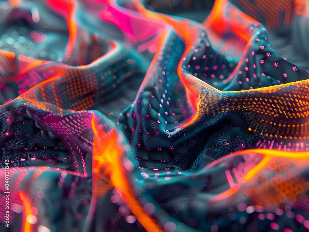 Poster mesmerizing and captivating digital fabric patterns with vibrant geometric designs luminescent textu