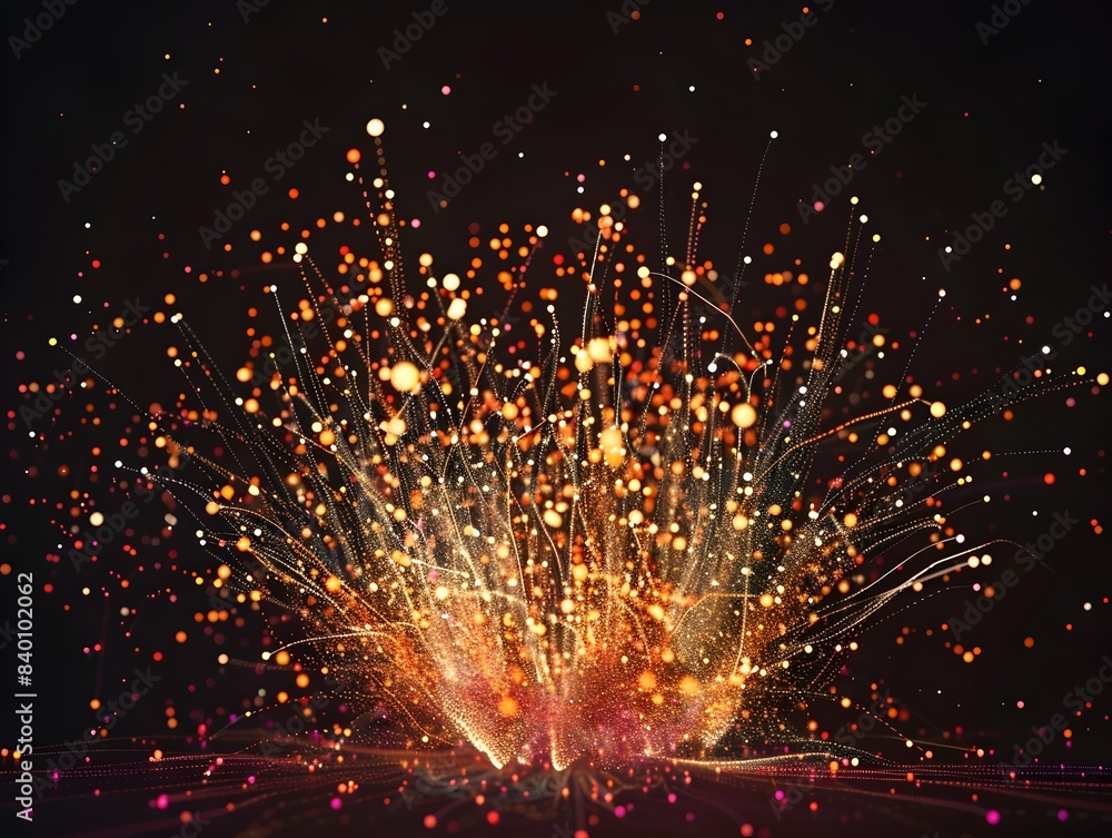 Poster dazzling digital fireworks display 3d rendered particle explosion with colorful glowing particles bu