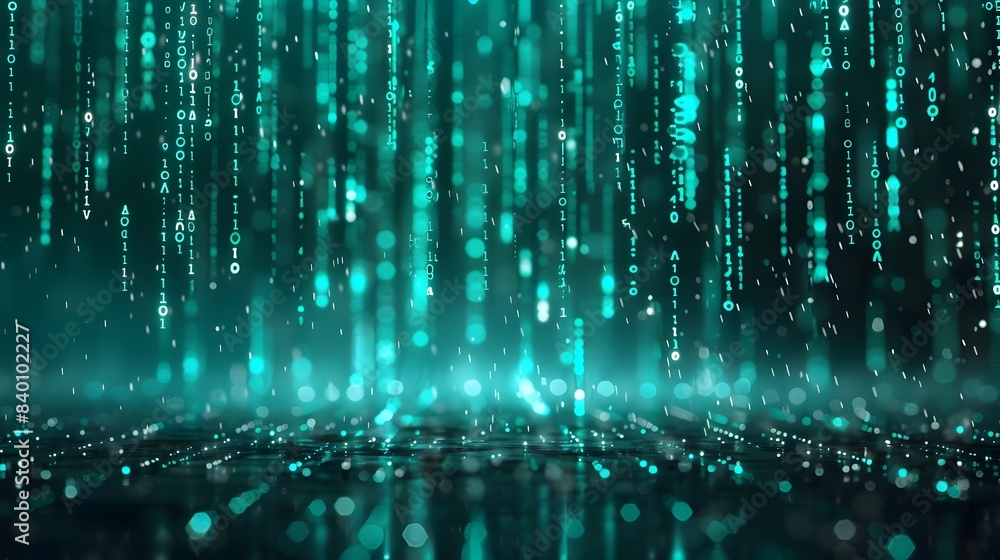 Poster digital rain falling lines of cascading code in futuristic cyberspace backdrop abstract flowing data