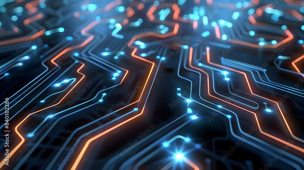 Aufkleber glowing circuit patterns with futuristic neon lines and dynamic digital designs 3d rendered of brigh
