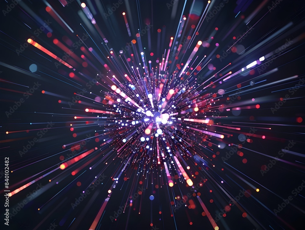 Poster mesmerizing tech starburst an explosive digital composition of radiant particles and luminous rays c