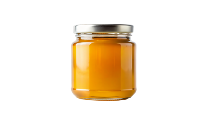 A jar of golden honey, isolated on white, offers a sweet and healthy touch to any meal