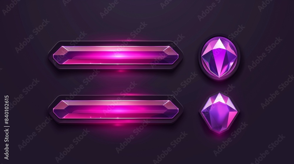 Poster this set of blank metal banners with fancy border and gemstones has silver buttons with fantasy fram