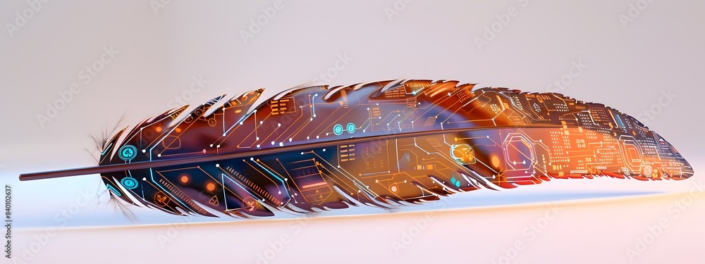 Poster captivating digital feather with futuristic tech design in 3d rendering a striking and innovative di