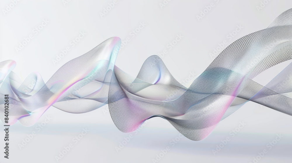 Poster render illustration of holographic trendy waving drapery in motion. abstract color gradient element 