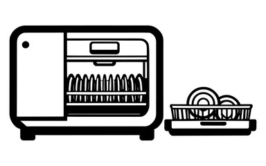 Dishwasher line and solid icon, Kitchen equipment concept, Dish washer machine sign on white background, Dishwasher icon in outline style for mobile concept and web design. Vector graphics. stock illu