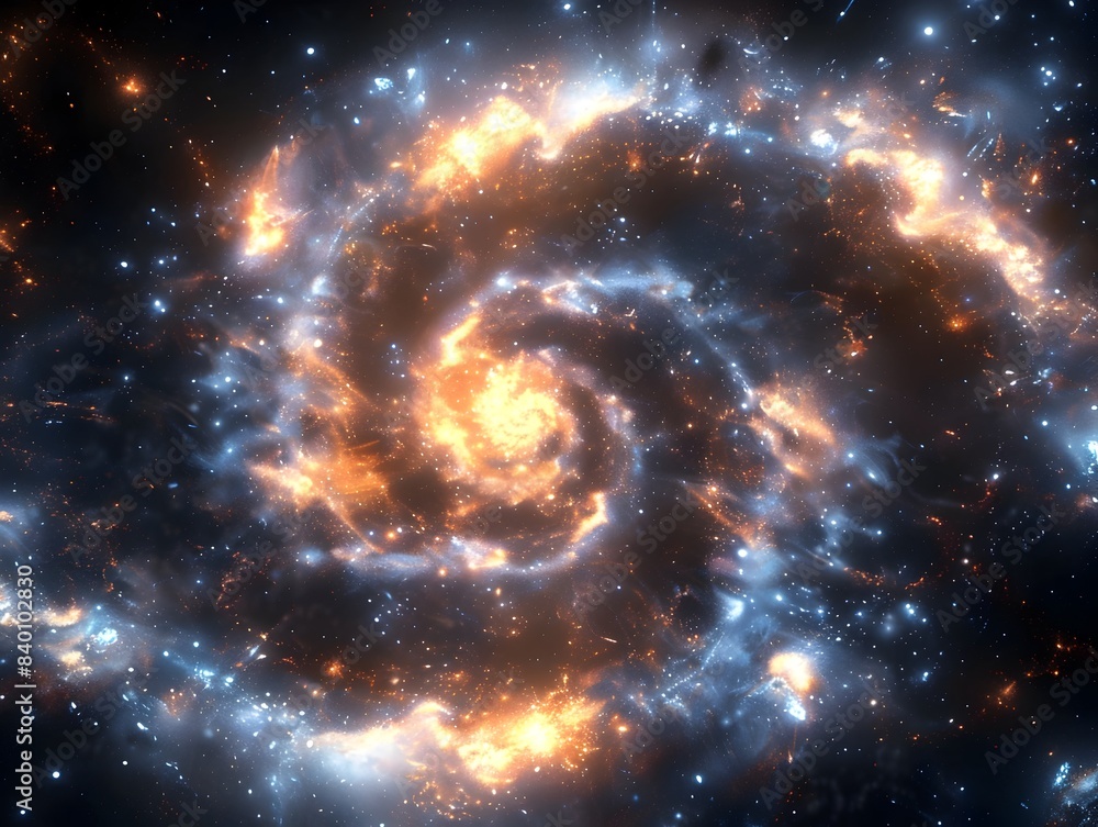 Poster mesmerizing digital tech spiral galaxy a captivating 3d rendered cosmic of vibrant celestial pattern