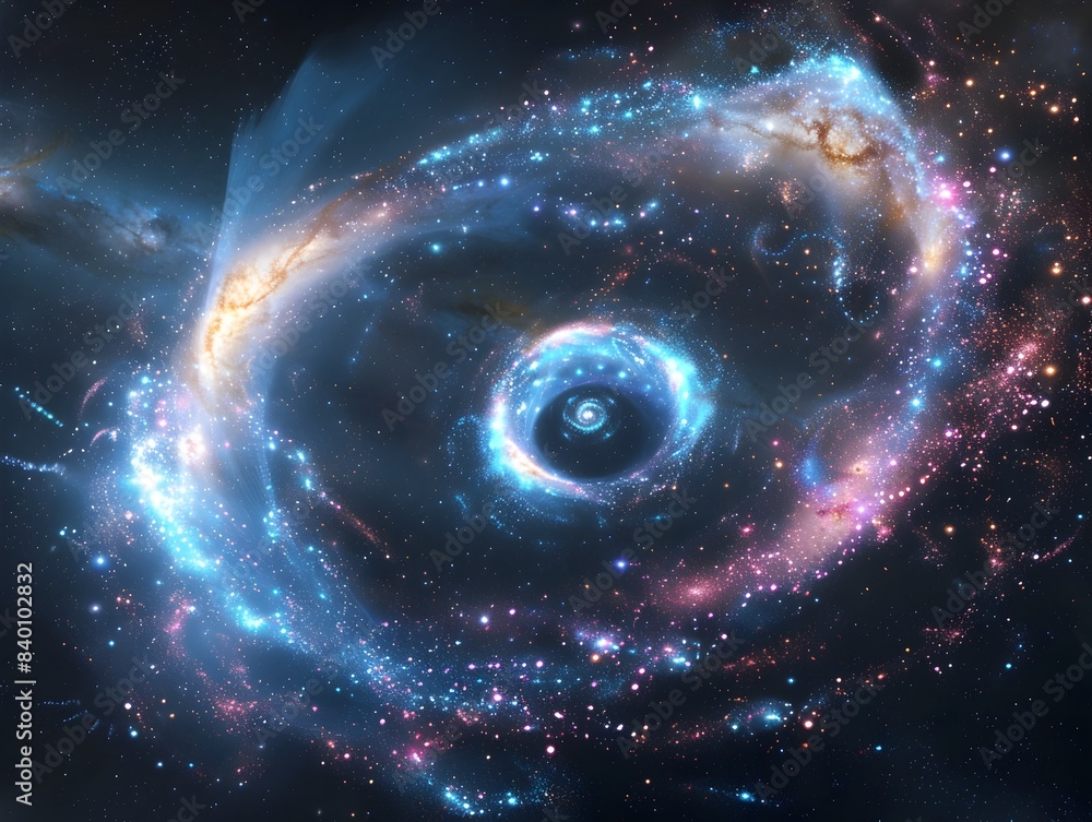 Poster captivating digital spiral galaxy a mesmerizing cosmic visualization showcasing the intersection of 