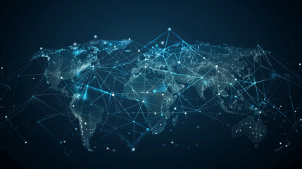Abstract world map showing the connectivity of global networks and the constant exchange of data around the planet