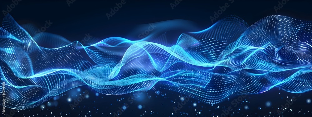 Poster waves of digital energy stunning of futuristic tech backdrop with glowing flowing lines and particle
