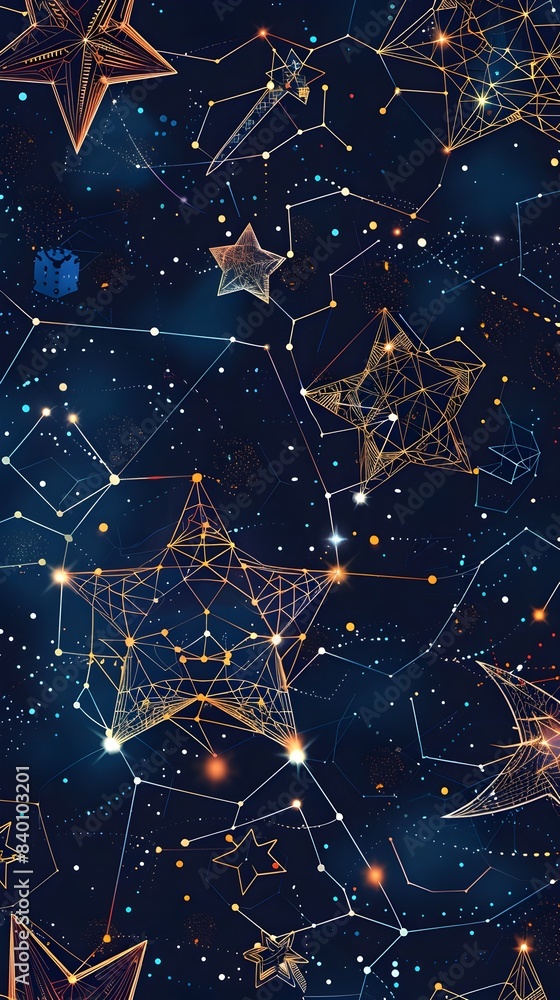 Poster futuristic tech star clusters in the cosmic night sky abstract digital featuring a dark space backgr