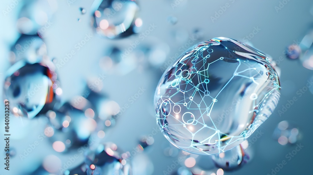 Poster digitally rendered tech water droplets with abstract patterns and geometric designs 3d render of tra