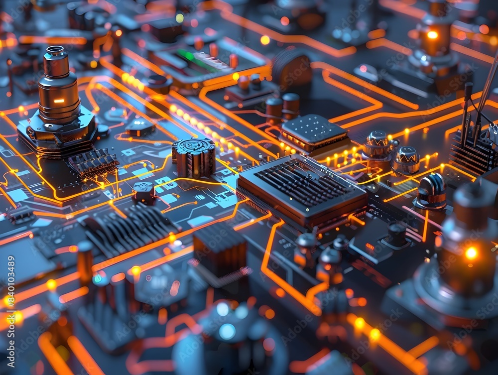Poster intricate tech energy grid a futuristic depicting an interconnected network of electronics microchip