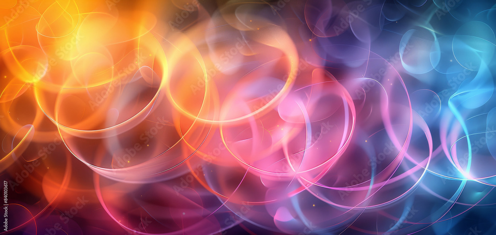 Fototapete A vibrant and colorful abstract design featuring overlapping circles in twelve vivid colors. The design has a flat color style with rhythmic patterns around the edges. Generative AI.