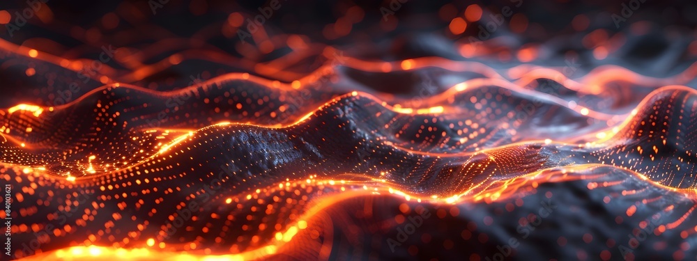 Poster flowing lava with intricate digital patterns in a 3d rendered abstract landscape the fiery molten ma