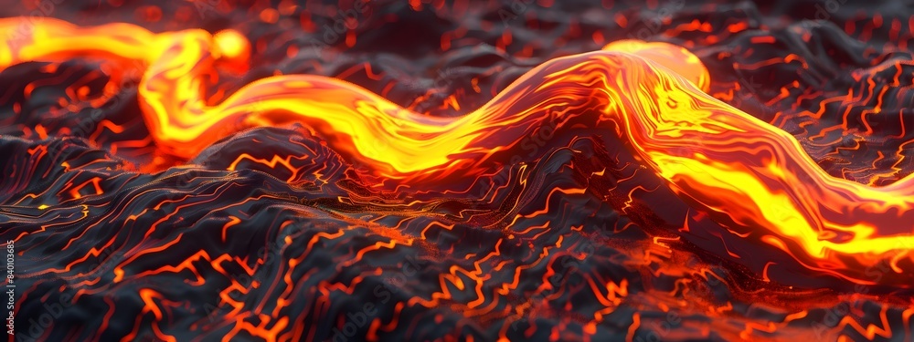 Poster mesmerizing digital lava flow with vibrant patterns and fiery energy a 3d rendered scene depicting a