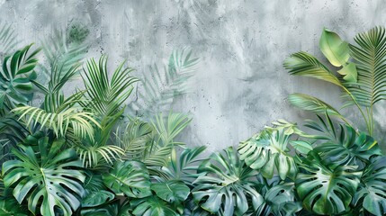 In front of a plastered wall are tropical leaves.