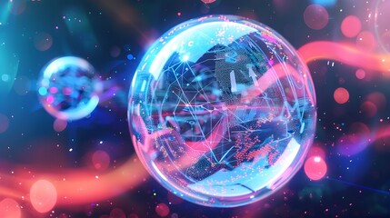 Obraz premium Vibrant Tech Bubble A Futuristic Digital Sphere with Intricate Interconnected Tech Patterns Representing the Energy and Innovation of the Digital World