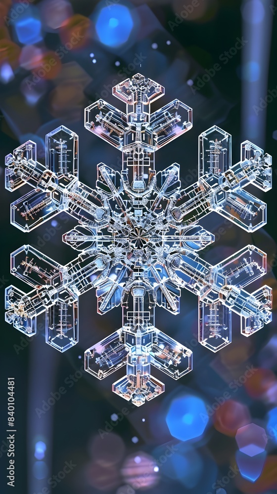 Poster digitally rendered snowflake crystal with intricate geometric patterns beautiful futuristic winter o