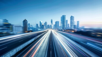 Fototapeta premium Time-lapse photography of modern futuristic cityscape and highway, lights, road, city
