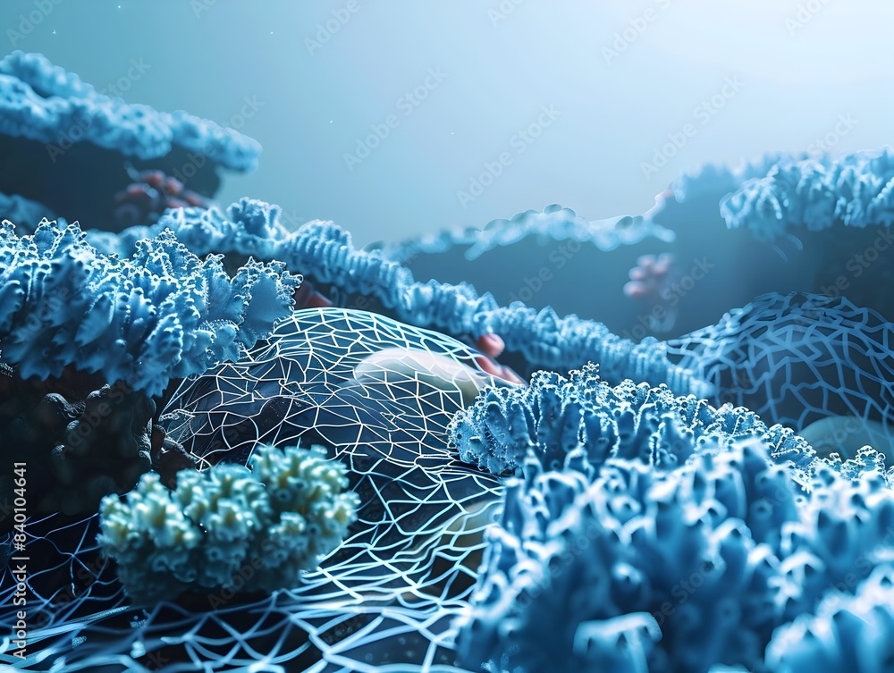 Aufkleber futuristic coral reef ecosystem with tech inspired patterns and textures a captivating 3d rendered s