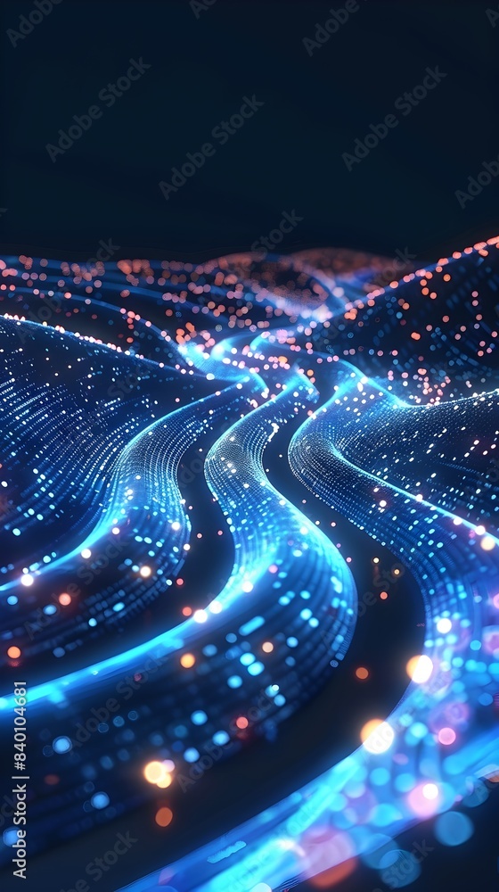 Poster captivating digital stream of flowing abstract data visualized in a vibrant neon glow showcasing a f