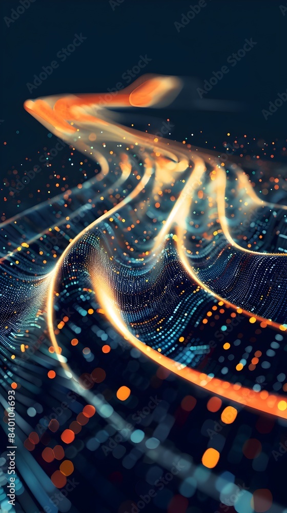 Poster flowing data stream a dynamic digital visualization of abstract information with glowing particles c