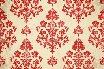 Wallpaper with a red damask design on a white background in a retro vintage style