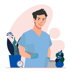 male nurse checking in flat illustration