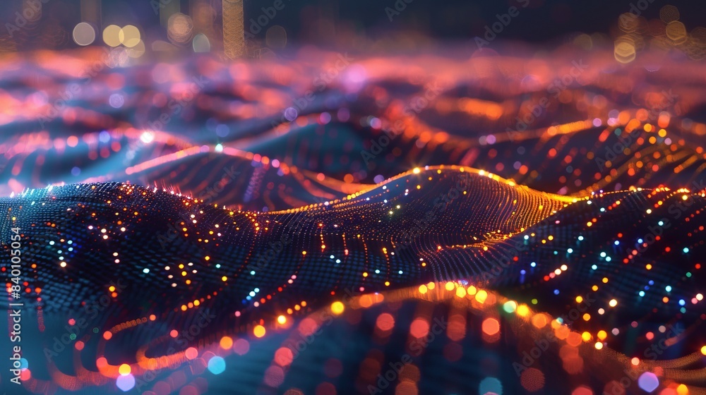 Poster the cyber big data flow. blockchain data fields. network lines connecting. concept of ai technology,