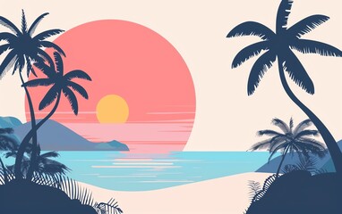 Fototapeta premium Summer flat design side view tropical theme animation Triadic Color Scheme