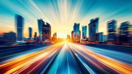 Obraz premium Time-lapse photography of modern futuristic cityscape and highway, lights, road, city