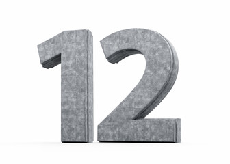 Concrete Number Twelve 12 Digit Made Of Grey Concrete Stone On White Background 3d Illustration