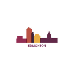 Obraz premium Edmonton skyline, downtown panorama logo, logotype. Canada, Alberta province city badge contour, isolated vector pictogram with buildings, monuments, landmarks, skyscrapers