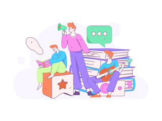 World Book Day Reading Character Flat Vector Concept Operation Hand Drawn Illustration
