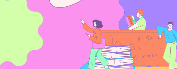 World Book Day Reading Character Flat Vector Concept Operation Hand Drawn Illustration
