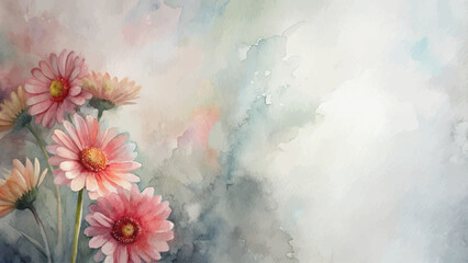 Minimalist watercolor background of gerbera daisies