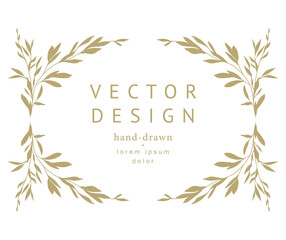Elegant luxury floral frame with hand drawn silhouettes of branches, flowers and leaves. Wreath, border. Vector illustration for label, corporate identity, wedding invitation, save the date, logo