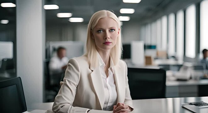 Albino woman working in the office.