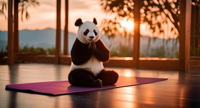 Panda bear doing yoga.