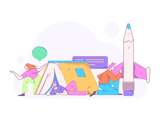 World Book Day Reading Character Flat Vector Concept Operation Hand Drawn Illustration
