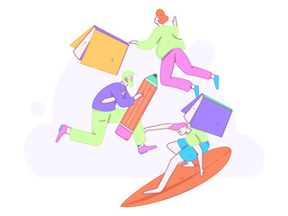 World Book Day Reading Character Flat Vector Concept Operation Hand Drawn Illustration
