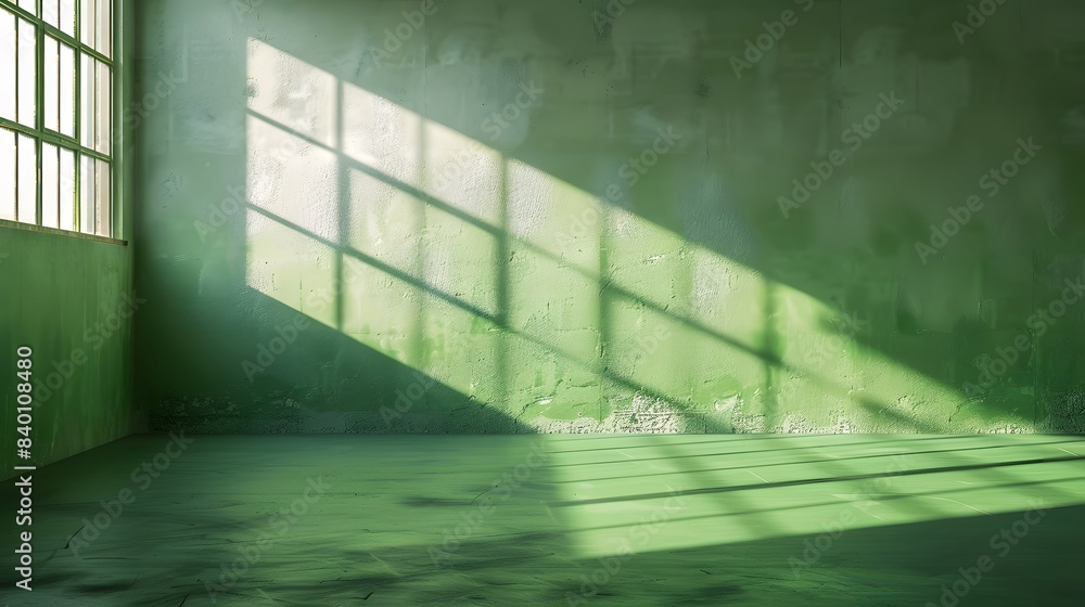 Aufkleber 3d render of empty green room with window shadow on the wall, minimalistic interior design mockup ba
