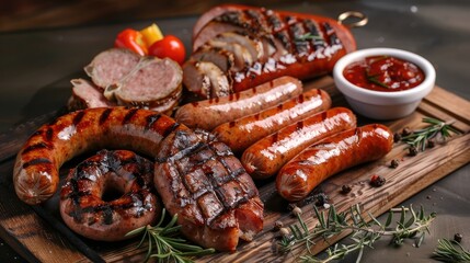 Delicious sausage and grilled meat platter