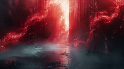 Dark with a few hints of red and mysterious but pleasing abstract visuals for hard techno music. Generative AI.