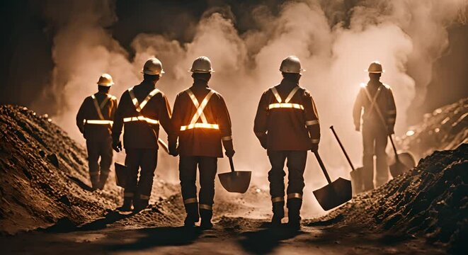 Team of miners working in the mine.