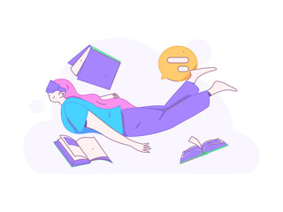 Obraz premium World Book Day Reading Character Flat Vector Concept Operation Hand Drawn Illustration 
