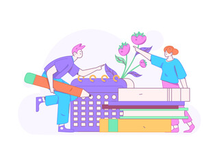 World Book Day Reading Character Flat Vector Concept Operation Hand Drawn Illustration
