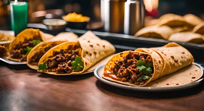 Burritos in a Mexican restaurant.
